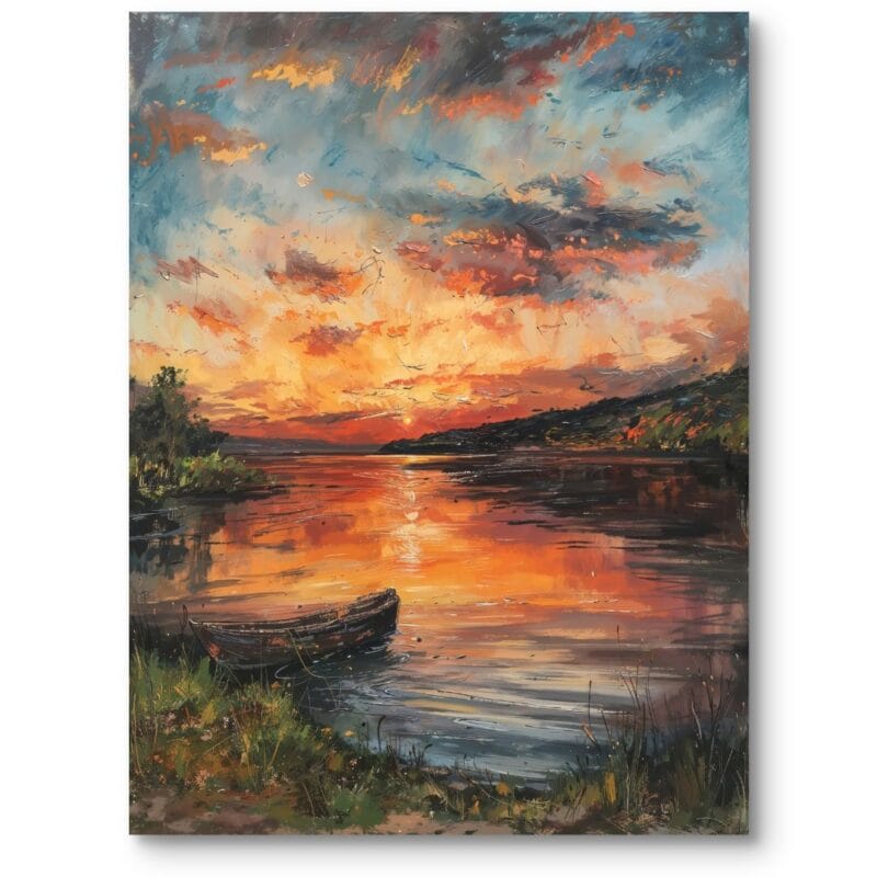 Obraz na płótnie do salonu zachód słońca nad jeziorem impresjonizm ciepłe barwy Obraz na płótnie do salonu zachód słońca nad jeziorem impresjonizm ciepłe barwy