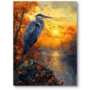 Obraz na płótnie do salonu zachód słońca nad jeziorem jesienny pejzaż pomarańczowo-niebieski