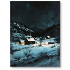 Obraz na płótnie do salonu zimowa noc na wsi klasyczny realizm ciemno-niebiesko-biały