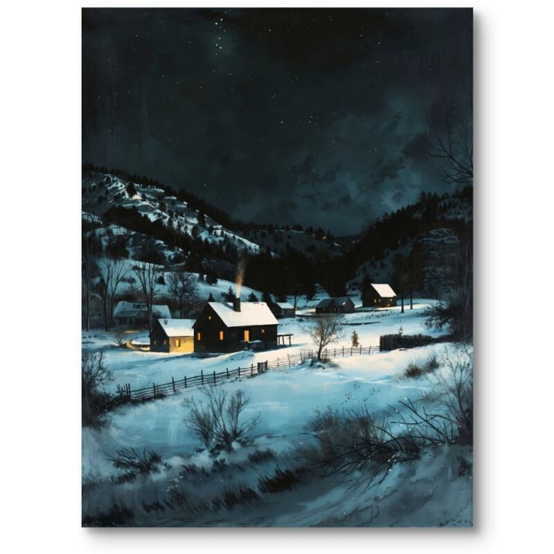 Obraz na płótnie do salonu zimowa noc na wsi klasyczny realizm ciemno-niebiesko-biały