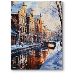 Obraz na płótnie do salonu zimowe pejzaże Amsterdam realizm niebiesko-biały skandynawski klasyczny
