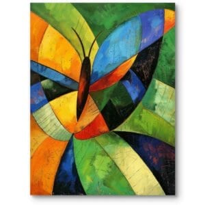 Obraz na płótnie do salonu zwierzęta owady i pajęczaki motyle abstrakcyjny kubizm zielono-żółty