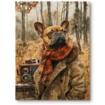 Obraz na płótnie do salonu zwierzęta psy buldog francuski realistyczny brązowo-pomarańczowy