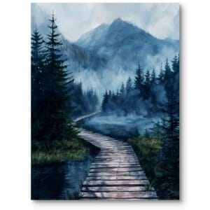 Obraz na płótnie do sypialni krajobraz górski realistyczny niebiesko-zielony nowoczesny