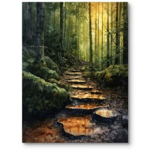 Obraz na płótnie do zielonego salonu krajobraz poranek w lesie akwarela