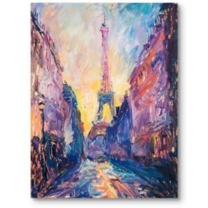 Obraz na płótnie Paryż Wieża Eiffla do nowoczesnego salonu fioletowo-żółty