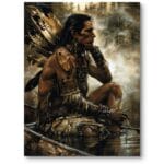 Obraz na płótnie realistyczny do gabinetu portret Indianina kultura brązowo-zielony Obraz na płótnie realistyczny do gabinetu portret Indianina kultura brązowo-zielony