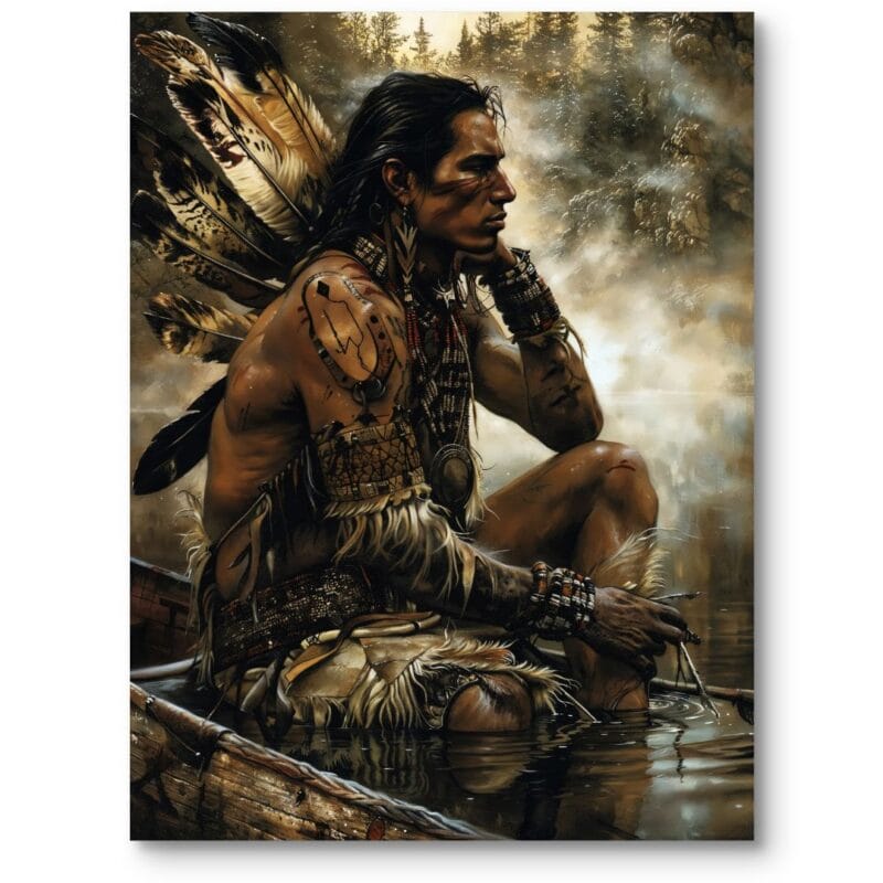 Obraz na płótnie realistyczny do gabinetu portret indianina kultura brązowo-zielony Obraz na płótnie realistyczny do gabinetu portret indianina kultura brązowo-zielony