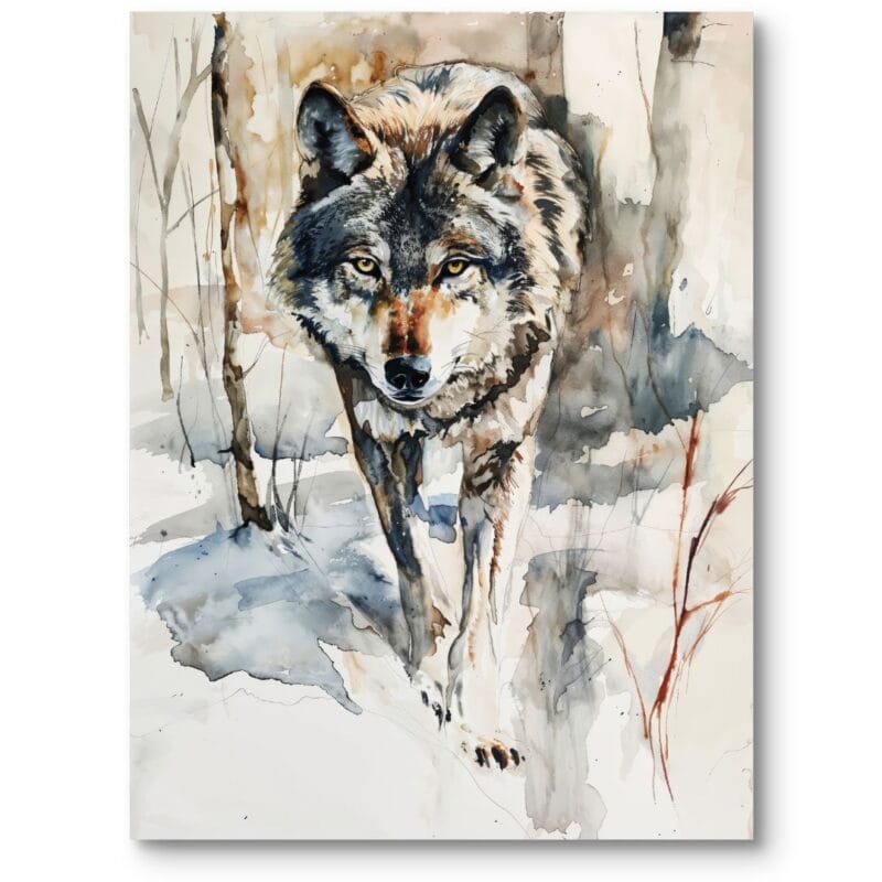 Obraz na płótnie wilk realistyczny do salonu skandynawski biało-szary i brązowy zimowy krajobraz natura Obraz na płótnie wilk realistyczny do salonu skandynawski biało-szary i brązowy zimowy krajobraz natura