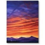 Obraz nowoczesny do salonu krajobraz zachód słońca nad górami impresjonizm pomarańczowo-fioletowy Obraz nowoczesny do salonu krajobraz zachód słońca nad górami impresjonizm pomarańczowo-fioletowy