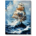 Obraz nowoczesny do szarego salonu morze i marynistyczne żaglowiec impresjonizm zimno-niebieski