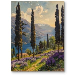 Obraz olejny do rustykalnego salonu krajobraz górskie jezioro impresjonizm fioletowo-zielony