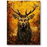 Obraz olejny do rustykalnego salonu zwierzęta jeleń impresjonistyczny żółto-brązowy