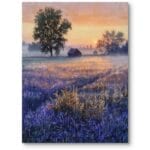 Obraz olejny do sypialni pole lawendy wschód słońca rustykalny fioletowo-pomarańczowy Obraz olejny do sypialni pole lawendy wschód słońca rustykalny fioletowo-pomarańczowy