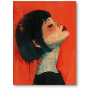 Obraz portret kobiety do salonu nowoczesny czerwono-czarny