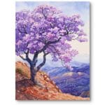 Obraz realistyczny do salonu kwitnące drzewo krajobraz fioletowo-niebieski