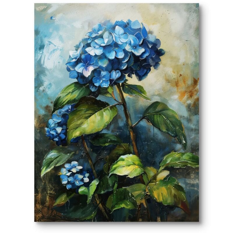 Obraz realistyczny do salonu natura hortensja klasyczny niebiesko-zielony