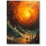 Obraz sztorm słońce do salonu nowoczesny pomarańczowo-ciemnoniebieski