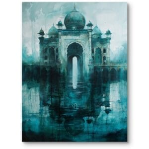 Obraz Tadż Mahal architektura do salonu eklektycznego zimna kolorystyka turkusowo-niebieski