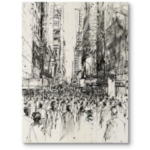 Plakat czarno-biały do salonu ludzie na ulicy miasto nowoczesny