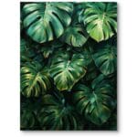 Plakat do beżowego salonu rośliny i flora liście tropikalne botaniczny ciemnozielono-żółty