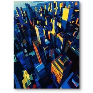 Plakat do biura architektura miasta geometryczna abstrakcja nowoczesny niebiesko-pomarańczowy