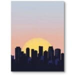 Plakat do biura i salonu krajobrazy pejzaże i widoki zachód słońca minimalistyczny żółto-granatowy