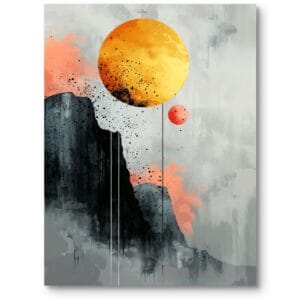 Plakat do biura kosmos planety nowoczesny szary pomarańczowy