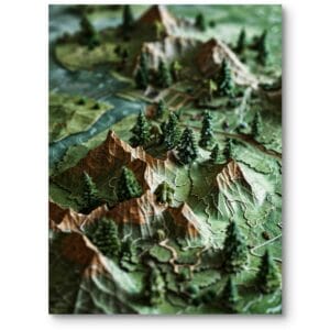 Plakat do biura krajobrazy pejzaże i widoki góry fotorealizm zielono-brązowy