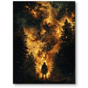 Plakat do biura krajobrazy pejzaże i widoki kosmos natura fantasy czarno-złoty