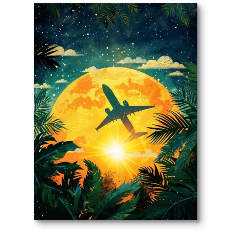 Plakat do biura podróży transport samoloty natura abstrakcja mieszana żółto-zielony Plakat do biura podróży transport samoloty natura abstrakcja mieszana żółto-zielony