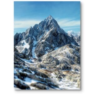 Plakat do gabinetu krajobraz zimowych gór realistyczny fotografia niebiesko-szary