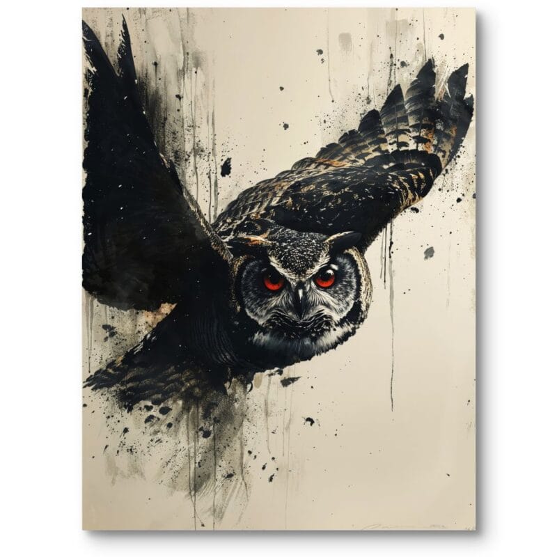 Plakat do gabinetu zwierzęta ptaki sowa nowoczesny czarno-szary