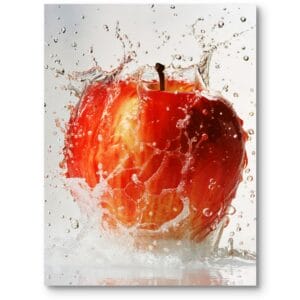Plakat do kuchni czerwone jabłko z wodą nowoczesny minimalistyczny biało-czerwony