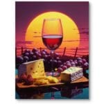 Plakat do kuchni martwa natura z winem i serami zachód słońca czerwono-żółty realizm Plakat do kuchni martwa natura z winem i serami zachód słońca czerwono-żółty realizm