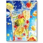 Plakat do kuchni napój owoce pop-art niebiesko-żółty Plakat do kuchni napój owoce pop-art niebiesko-żółty