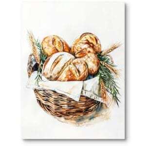 Plakat do kuchni rustykalnej jedzenie pieczywo biało-beżowy