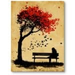 Plakat do minimalistycznego salonu przyroda drzewo surrealizm czerwono-czarny