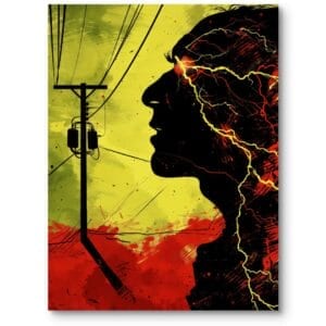 Plakat do nowoczesnego biura portret z konturami pop-art żółto-czarny