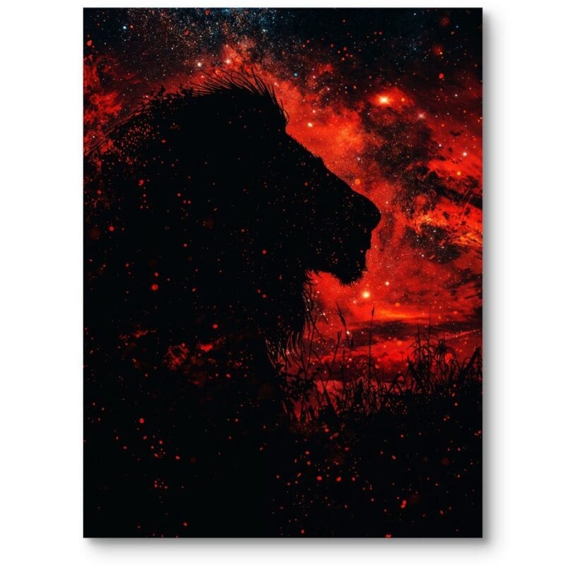 Plakat do nowoczesnego salonu zwierzęta lew czerwono-czarny