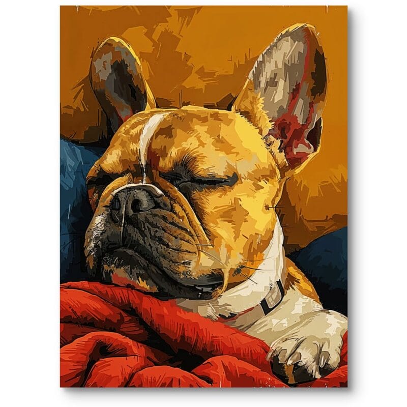 Plakat do nowoczesnego salonu, zwierzęta pies bulldog pop-art żółto-czerwony