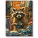 Plakat do pokoju dziecięcego szop w garderobie realizm brązowo-niebieski nowoczesny