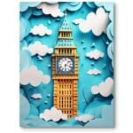 Plakat do pokoju dziecięcego wieża zegarowa pop art niebiesko-żółty Plakat do pokoju dziecięcego wieża zegarowa pop art niebiesko-żółty