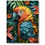 Plakat do pokoju dziecięcego zwierzęta ptaki papuga eklektyczny pomarańczowo-zielony