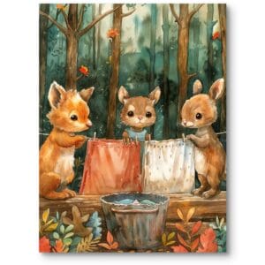 Plakat do pokoju dziecka w stylu boho realizm zwierzęta leśne brązowo-zielony