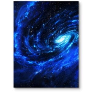 Plakat do pokoju nastolatka kosmos galaktyka zmroczna zimna kolorystyka niebiesko-czarna