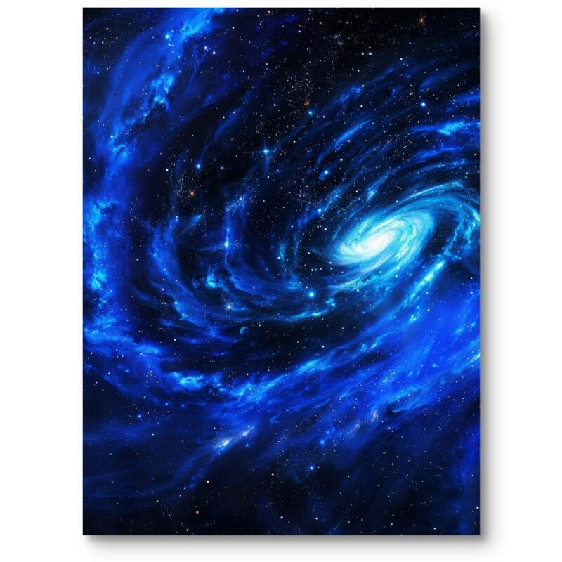 Plakat do pokoju nastolatka kosmos galaktyka zmroczna zimna kolorystyka niebiesko-czarna