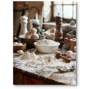 Plakat do rustykalnej kuchni nastrojowa fotografia kuchnia i jedzenie biało-brązowy