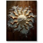 Plakat do rustykalnej kuchni natura żywność pieczywo suszone półksiężycowe słońce z mąki beżowo-biały Plakat do rustykalnej kuchni natura żywność pieczywo suszone półksiężycowe słońce z mąki beżowo-biały