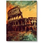 Plakat do salonu architektura Koloseum impresjonizm pomarańczowo-zielony Plakat do salonu architektura Koloseum impresjonizm pomarańczowo-zielony